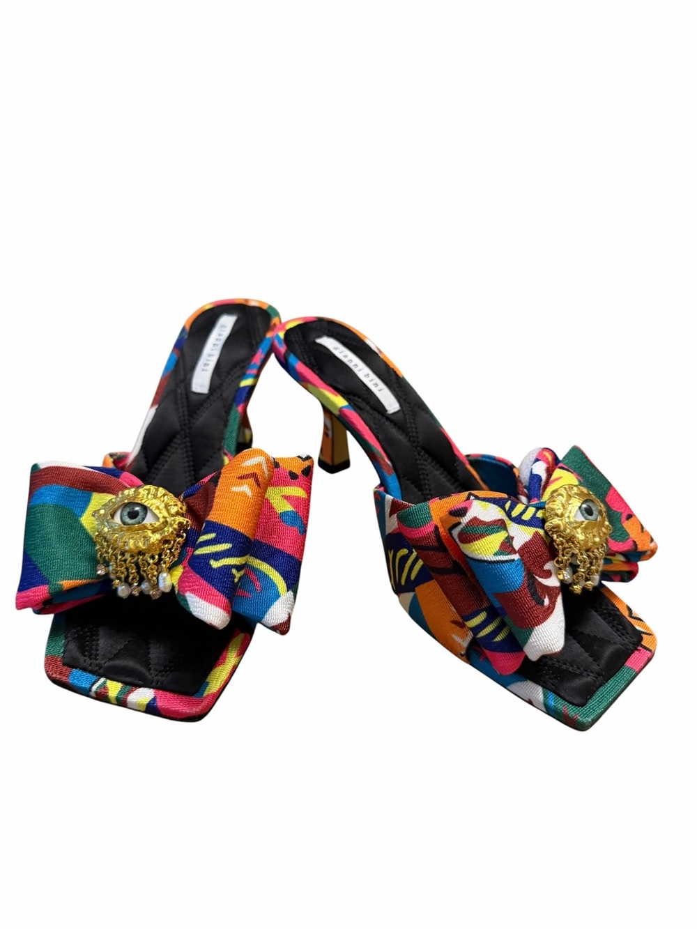 Gianni Bini NWOB Evil Eye Bow Mule Kitten Heels Colorful Size 6.5